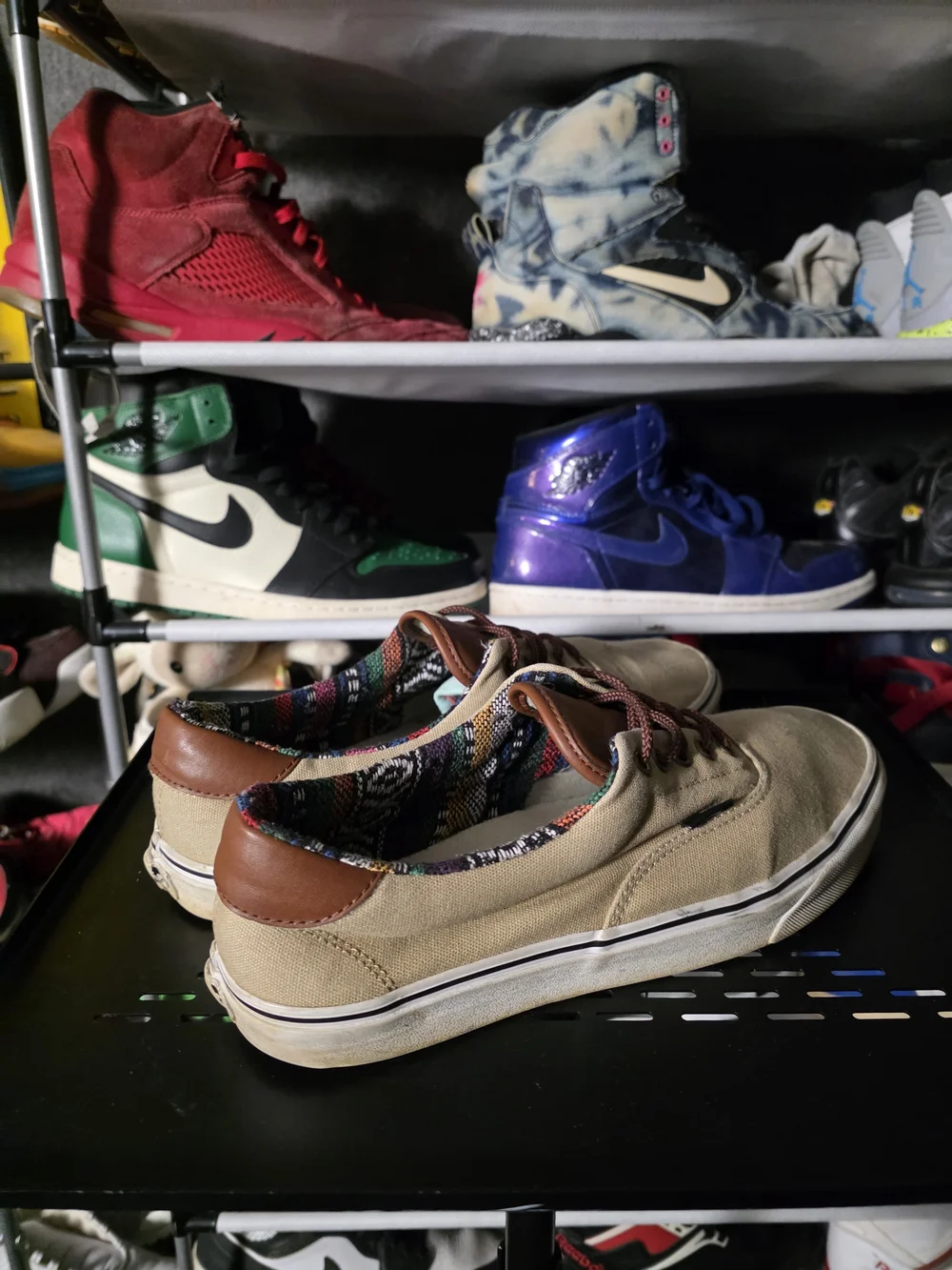 🔥 Vans Men Woven Beige Canvas Low-Top Slip-Ons with Brown Size 12  Accents